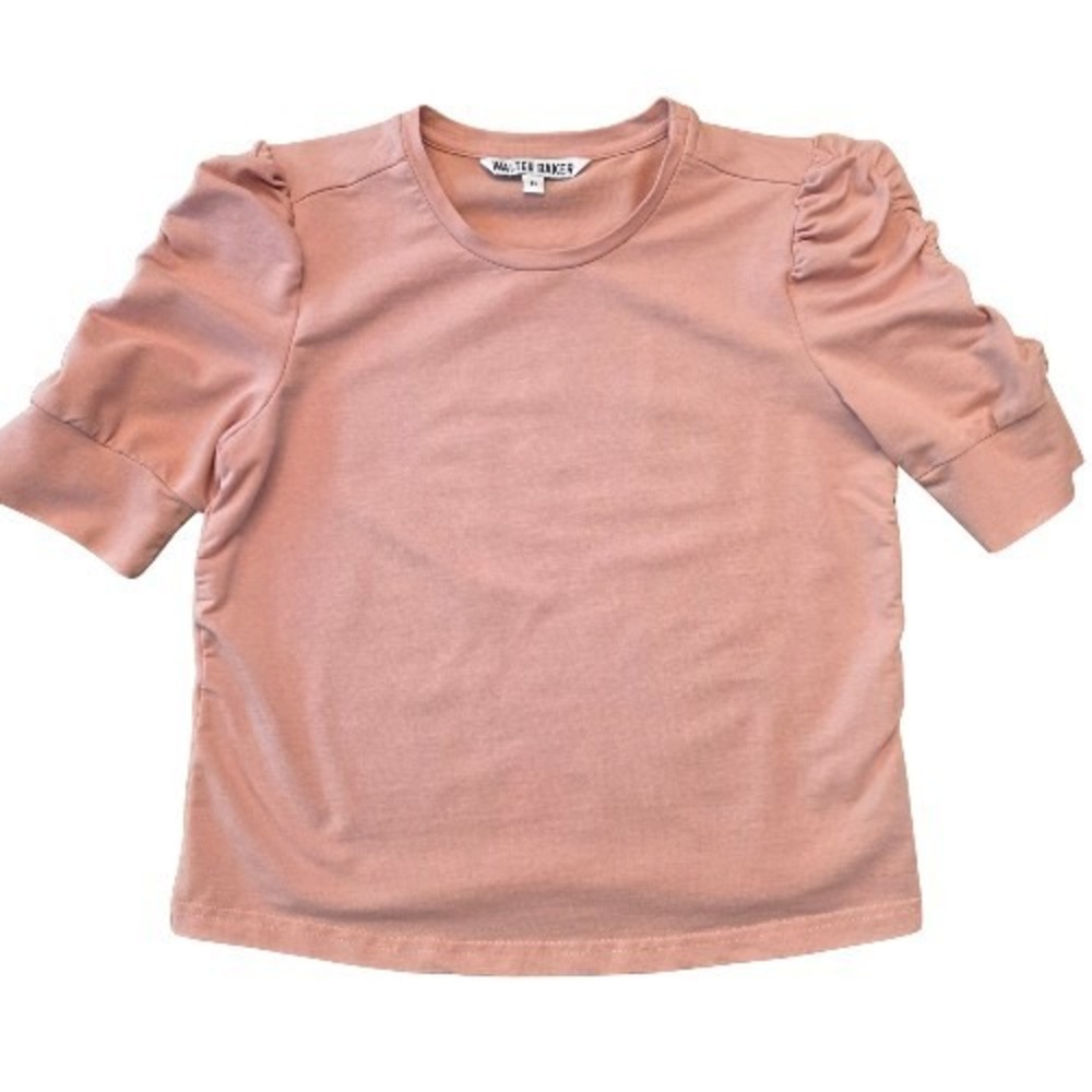 Rose Pink Small Puff Sleeve Ruched Top Soft Cotton Blend Cottage Core Girlhood‎